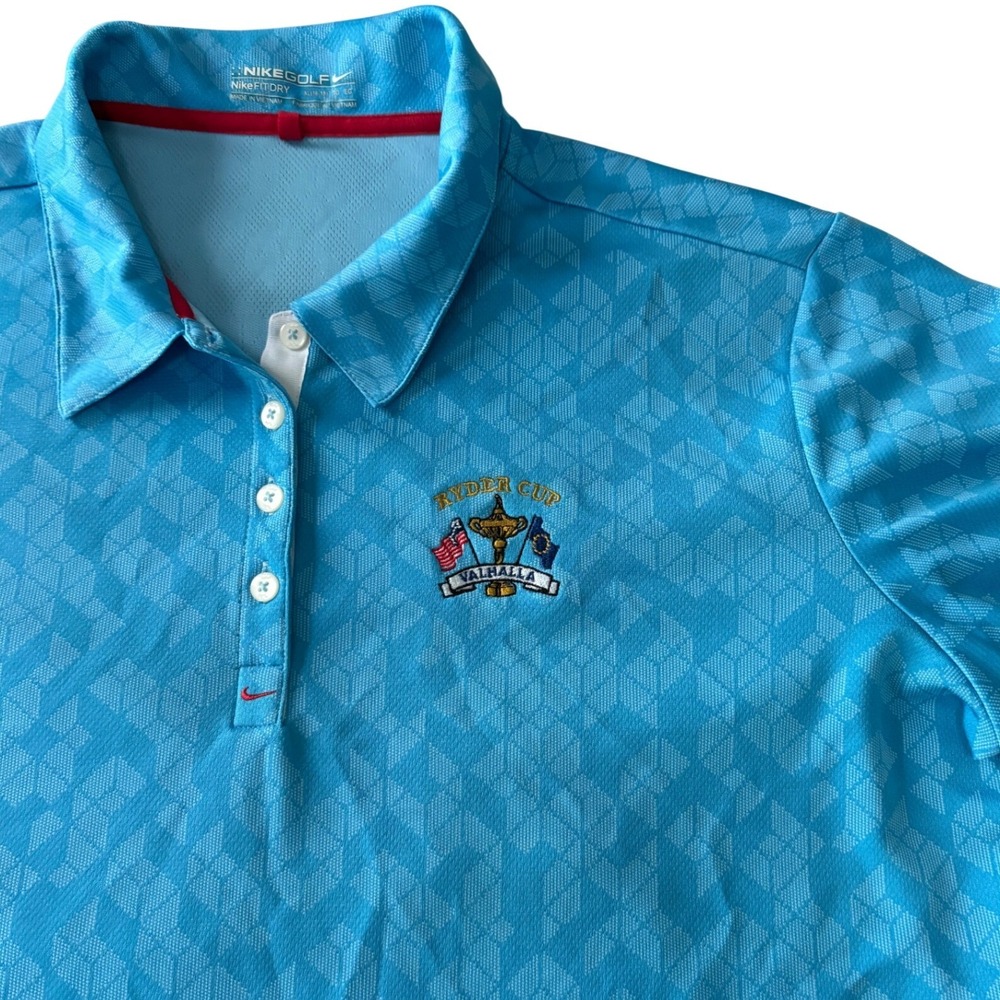 Nike Golf Womens XL Ryder Cup Valhalla Polo Shirt Dri-FIT Blue Geometric Pattern